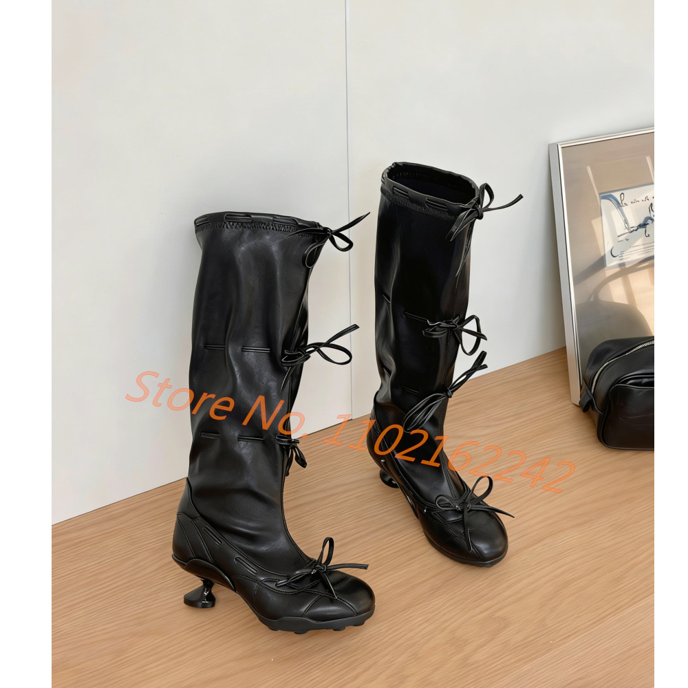 Street Fashion Runway - Bow-Tie Ballet Knee-High Boots Women'S Round-Toe