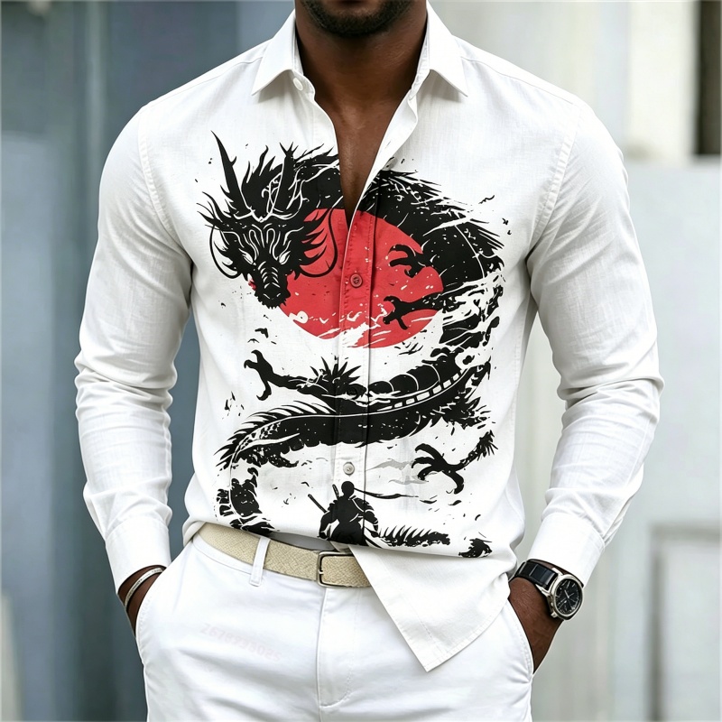 Street Fashion Style - 2026 New Men's Shirt White Black