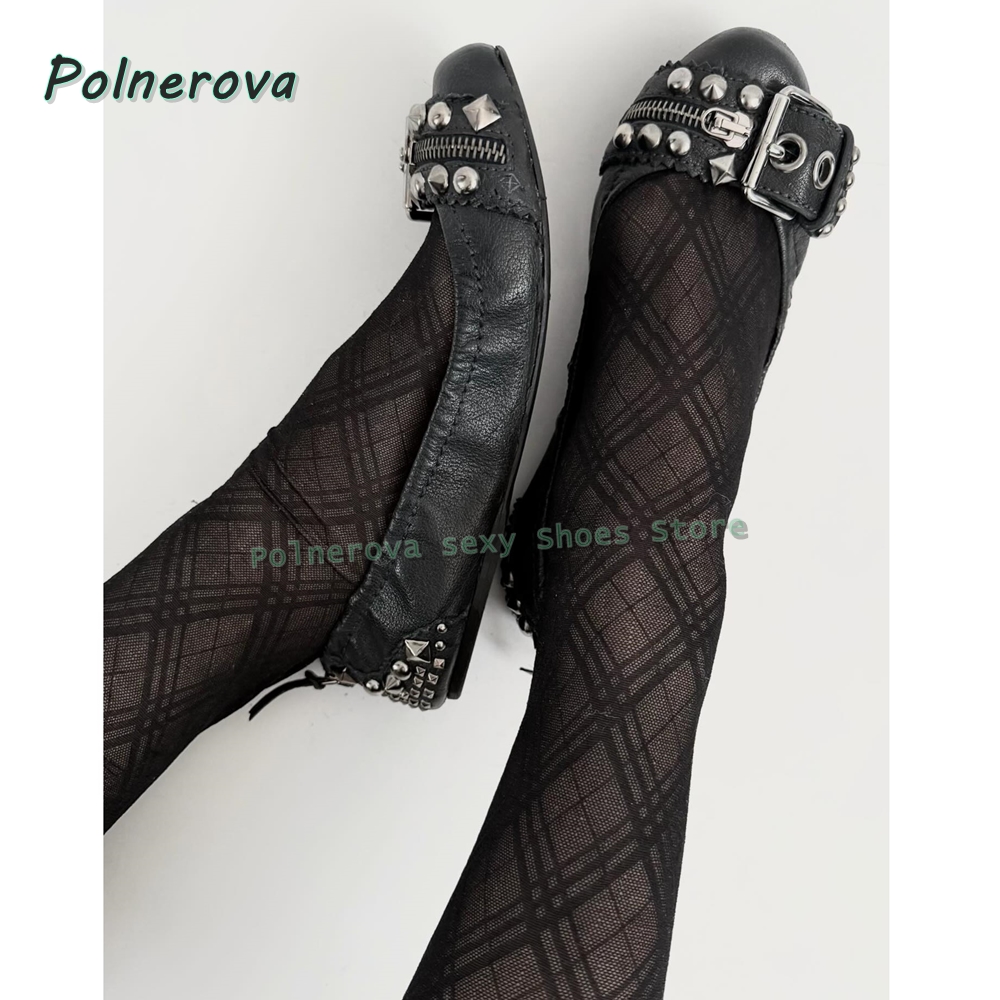 Street Fashion Style - Rivet Belt Buckle Mary Jane Shoes