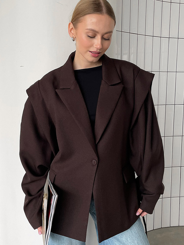 Retro Brown Belted Blazer Coat - đánh giá và giá Street Fashion Winter 2025