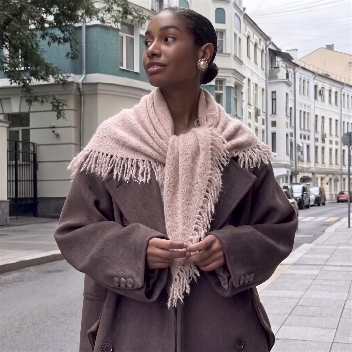 Solid Pink Tassel Triangle Hea - đánh giá và giá Street Fashion Hijab